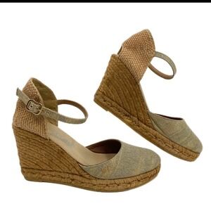 Viscata Barcelona Metallic Gold Espadrille Wedge Sandals Ankle Strap Spain